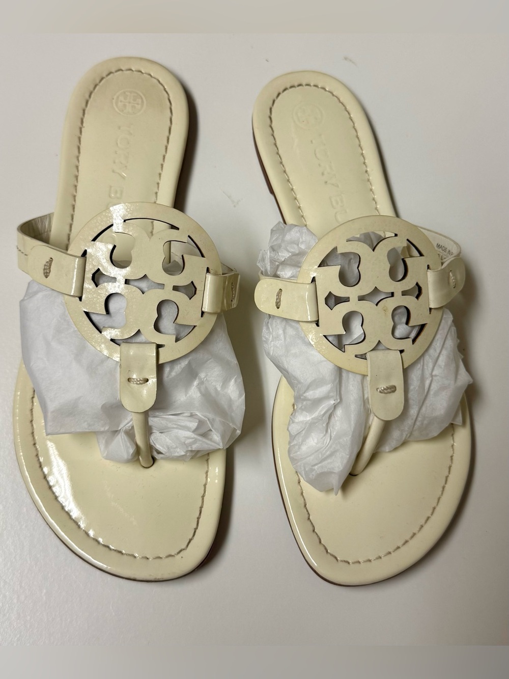 Women’s Tory Burch Miller Sandal; Patent New Ivory, Size 8.5